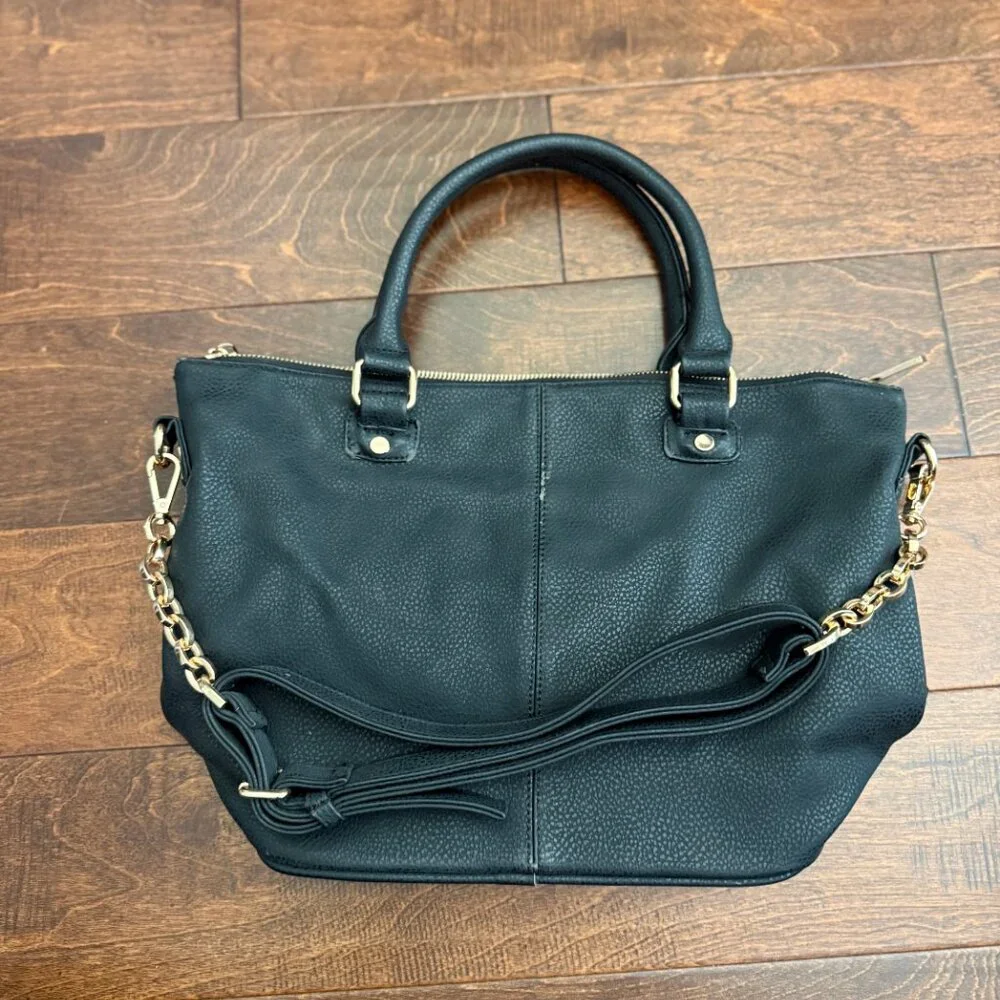 Deux Lux Varick Satchel Black Faux Leather Handbag